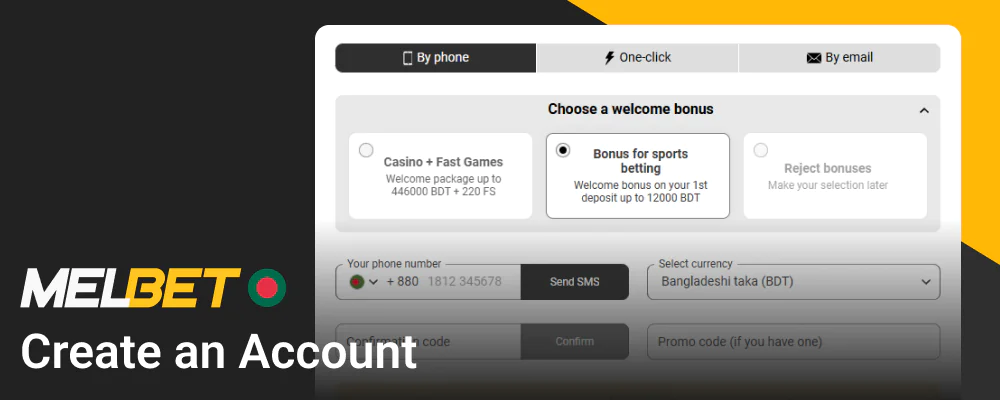 Follow these steps to create an account on the Melbet Bangladesh website